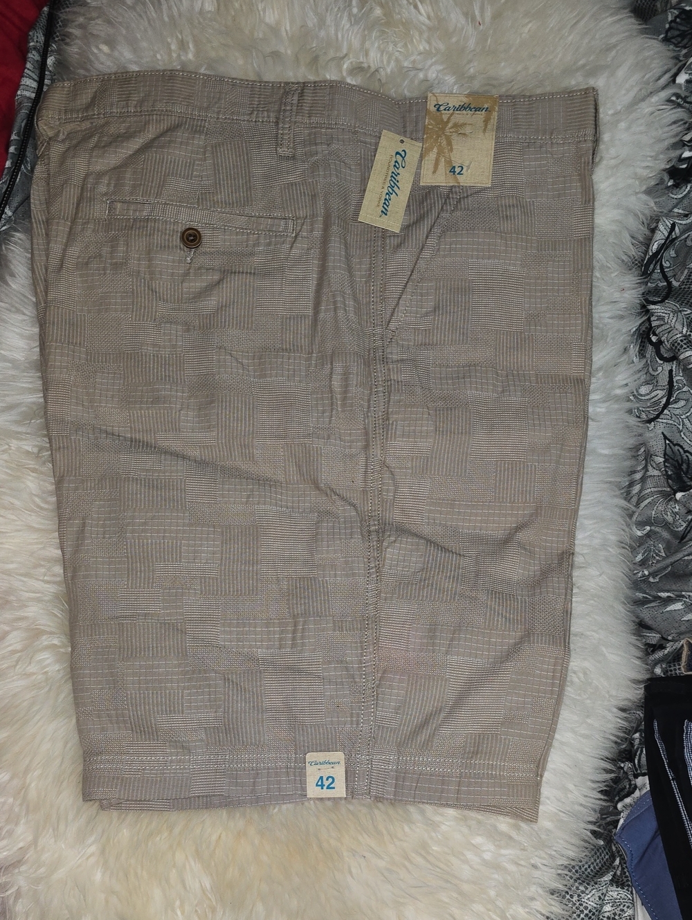 Caribbean Men’s Beige Plaid Flat-Front Shorts